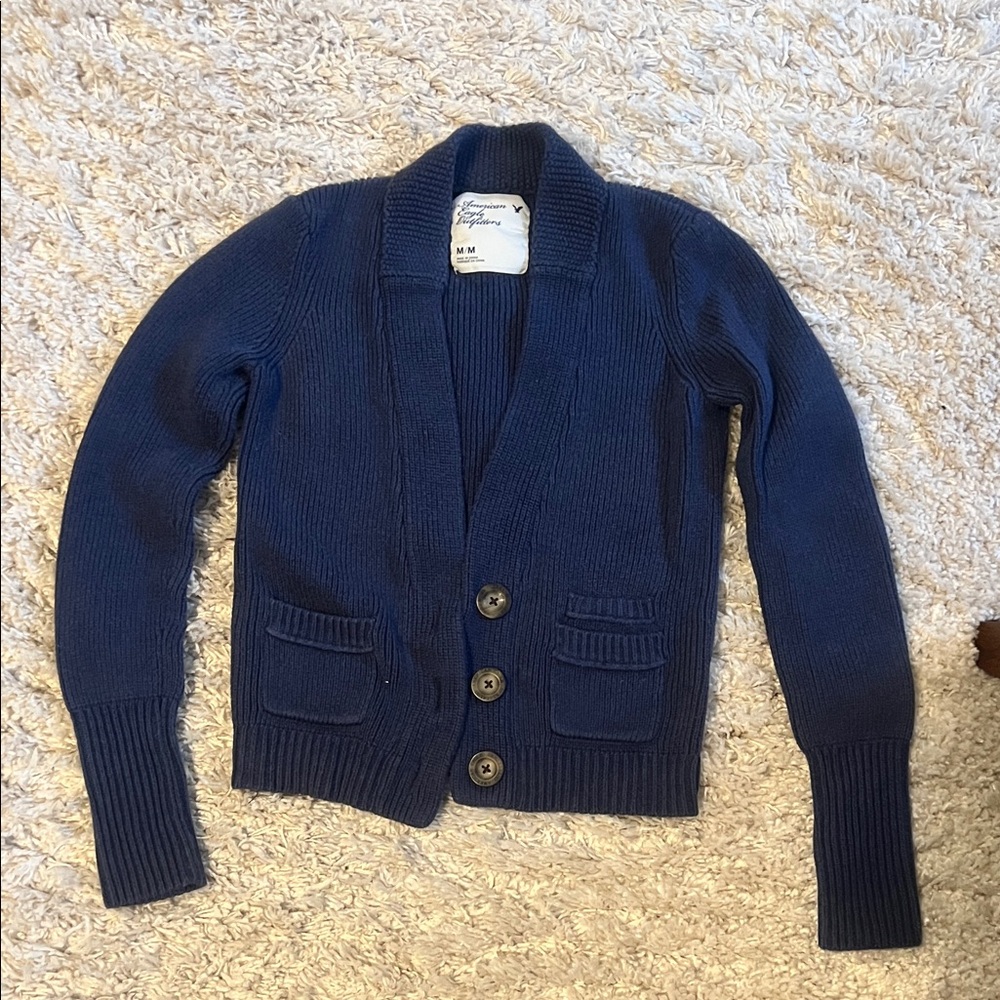 American Eagle Navy Blue Cardigan Sweater